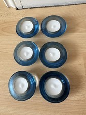 IKEA Glass Teal Blue Votive Tea Light Candle Holders Set of 6 +New Candles