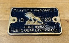 Brass Wagon Plate Clayton Wagons Ltd 1926 Abbey Works Lincoln England