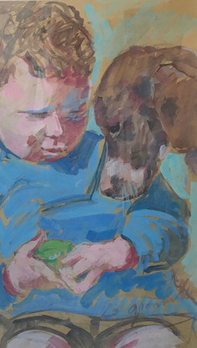 The frog child - frog, painting