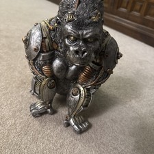 Textured Steampunk Style Resin Gorilla Sculpture | Silver with Cog Detail