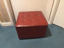 Vintage 1960s Footstool Vinyl Stool Red square on casters