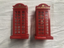 2 x VINTAGE RED TELEPHONE BOXES MONEY BOX PIGGY BANK 80’s RETRO RARE OLD