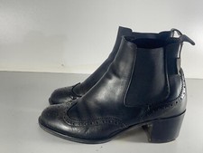 Russell & Bromley Ladies Shoes Size 4.5/37.5 Black Leather Brogue Boots  -B84