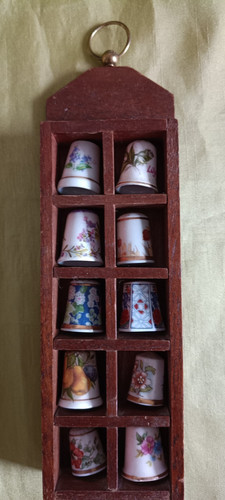 Floral china thimbles - china, in