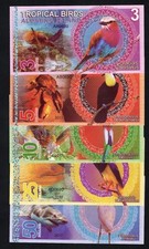 Aldabra Island Tropical Birds 3-5-10-25-50 Dollars Polymer Fantasy Notes 2017/v2