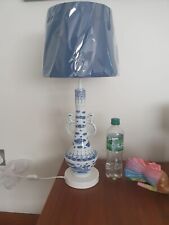 Unusual Vintage Lamp Chinese Vase Blue on White Bedside Table Light