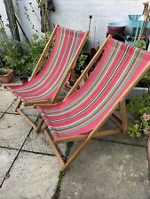 Vintage Folding Wooden Adjustable Reclining Deckchairs Multi stripe Fabric (2)