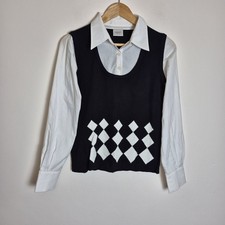 Next Vintage Y2K 8/10 White Black Mock Shirt Jumper Vest Blouse Top