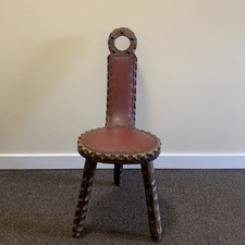 Retro Vintage Brutalist Wooden Spinning Stool Birthing Chair Barley Twist Seat