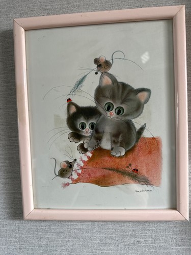 Vintage big eyed cats mice - cats,