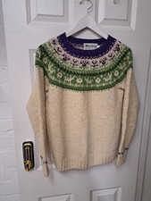 Harley Scotland Jumper Small Fair isle Cream Crew Neck Sweater Toast Wool Yoke.