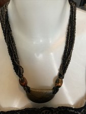 Vintage Black Brown Glass Bead
