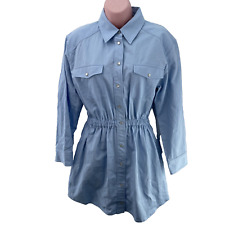 Zara Mini Shirt Dress, Linen Blend, Size S, Sky Blue