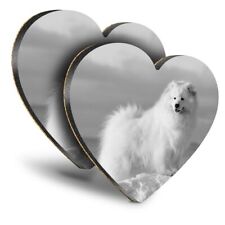 2x Heart MDF Coasters - BW - Samoyed Fluffy White Dog Puppy  #35429