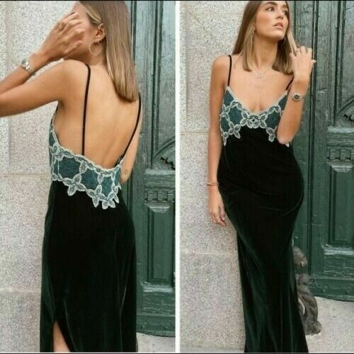 Zara green velvet crochet long - zara,