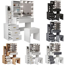 Dressing Table With Led Mirror Drawers Stool Set Makeup Desk Vanity Table Lights