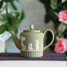 Wedgwood Green Miniature Teapot Domestic Employment Jasperware Perfect