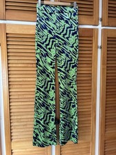 Zara 1970’s Retro Style Velvet Zebra Flares Lime & Navy Size XS