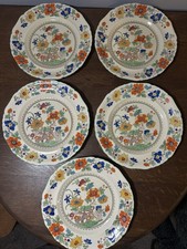 Antique MASONS Ironstone BIBLE Pattern X5 Plates Used Good VG Condition 1890s