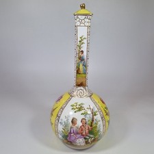 Vintage Dresden Porcelain Vase And Cover Painted Courting Couple & Flowers 36cm