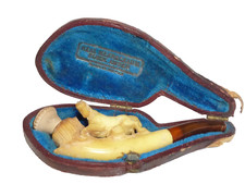 Antique cased Meerschaum Horse Pony Pipe Amber Stem