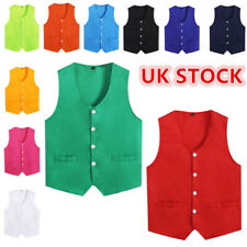 UK Boy's Girls Sleeveless Volunteer Vest Solid Color Button Waistcoats Uniforms
