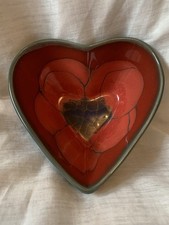 Pentik Finland Heart Shaped Grey And Red Hand Painted Ceramic Dish By Anu Pentik