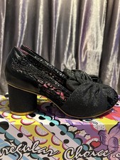 Irregular Choice Euro 40 “Dazzle Razzle” Glitter Block Heels Embroidered Floral