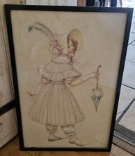 Framed Antique pastel painting