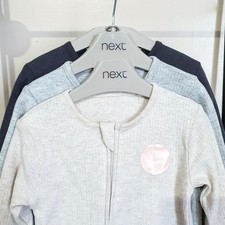Next Baby Double Zip Sleepsuits 3 Pack, 6-9 Months Neutral Colours Babygrows 