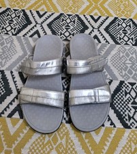 Silver Vionic Shore Double Strap Adjustable Wedge Slides Sandals size 5 wide