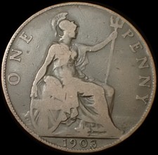 UK One Penny 1903 Edward VII Bronze Coin WCA A915