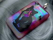 Dichroic Glass Pendant Tuxedo Cat  Northern Lights Rainbow Fused Glass Art