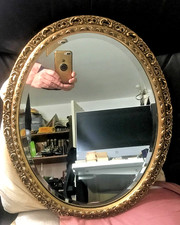 Vintage Ornate Gold Leaf Hollywood Regency Baroque Style Bevelled Wall Mirror