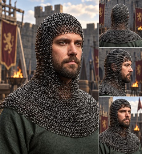 Medieval steel chainmail coif - steel,