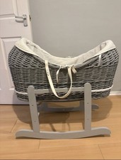 For Your Little One Moses Basket with Rocking Stand & Mattress - White Dimple