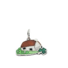Vintage Sterling Silver Irish Ireland Thatched Cottage with Shamrock EIRE Charm