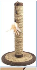 Rosewood Seagrass Cat Scratch Post, 46cm Tall with Hanging Feather Cat Toy