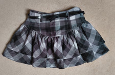 Girls Age 10 Black & Grey Check Belted Ra- Ra Frilled Short Skirt Next