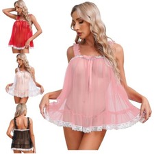 UK Women Mesh Lingerie Cami Top Chemise See Through Babydoll Nightgown Vest Top