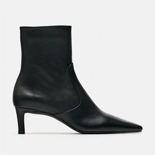 zara black leather ankle boots size 4 37 kitten heel 