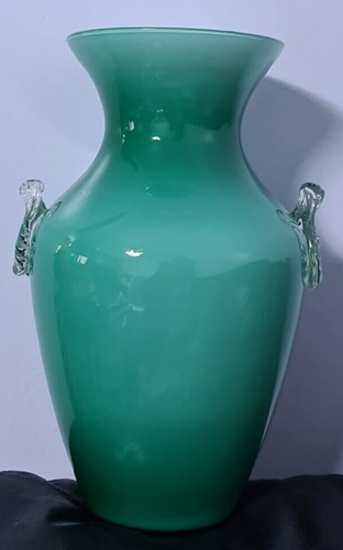Large green art glass vase - green,