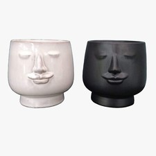 Ceramic Plant Pots Glazed Black White Modern Face Indoor Pot Cover Holder Nordic