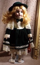 Dolls House Collectible Porcelain Doll Violinist Girl in Green Dress with Violin