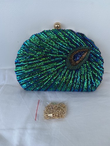 Peacock sequin shell clutch - peacock,