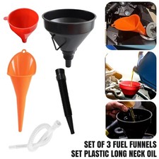 Fuel Funnels Set Plastic Long Neck Oil Funnels with Detachable Spout & Filter 3x