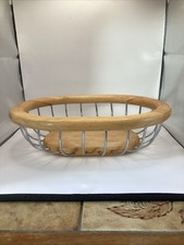Wood & Chrome Oval Shaped Fruit Bowl Swedish Style MCM 32cm X 25cm X 9cm Wooden