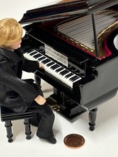 Dolls House Miniature Man Playing A Black Piano 1:12 Scale Instrument tumdee