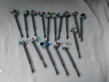 BUNDLE PLASTIC LACE MAKING BOBBINS with GLASS BEAD SPANGLES (16)