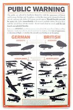 Public Warning WW ll German British Airships & Aeroplanes Tin Metal Wall Sign 